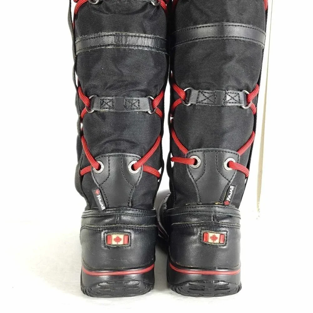 Pajar Women's US 6-6,5 Black Waterproof Lace Up Grip Insulated Tall Snow Boots